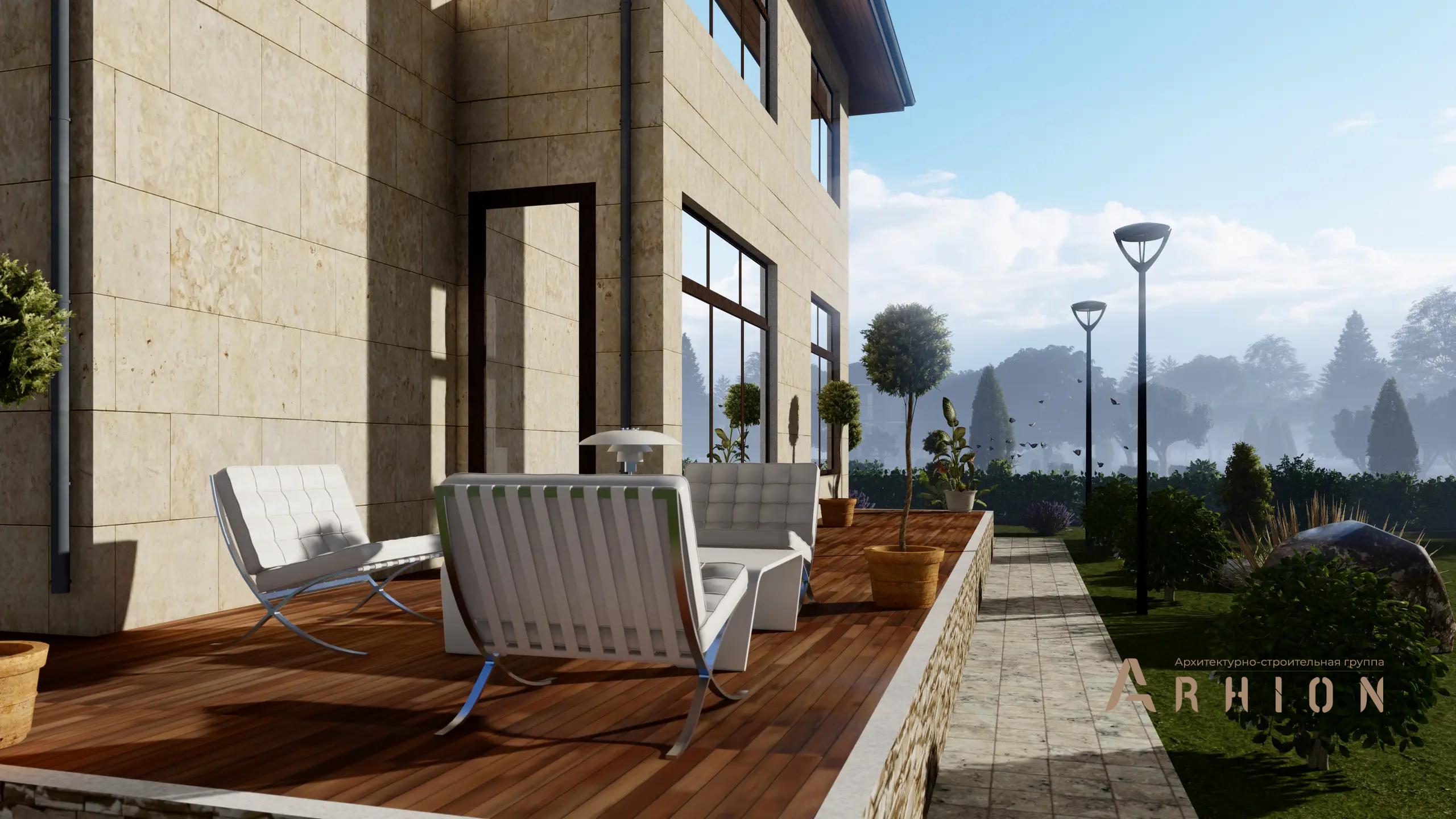 3. Проект двухэтажного дома в современном стиле с четырехскатной, H-1303, площадью - 171 кв c терассой